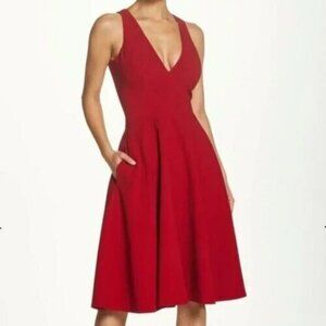 Dress The population Catalina Fit And Flare Crepe Dress Red Rouge,  SZ M